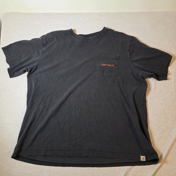 Carhartt T-Shirt Men’s 2XL Relaxed Fit Black Pocket Tee Graphic Back Logo 100% C - Picture 1 of 9